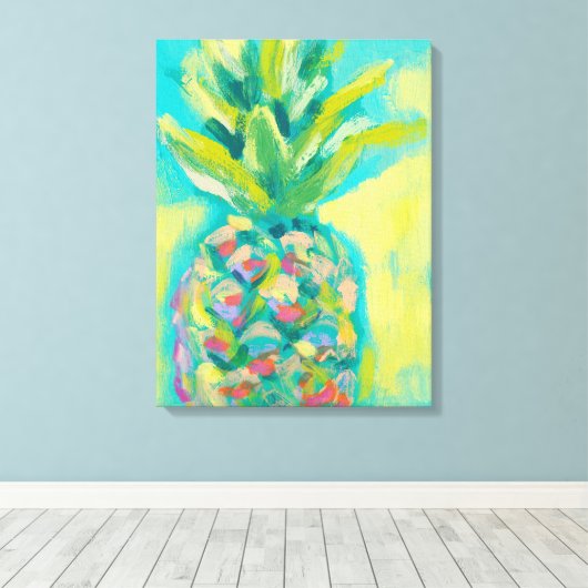 Kleurrijke tropische anananas canvas afdruk (Insitu (Houten vloer))