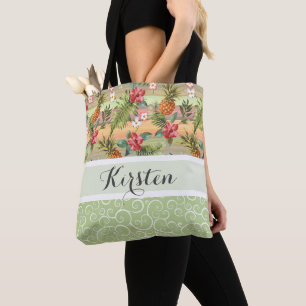 Kleurrijke tropische ananas fruit bloem patroon tote bag