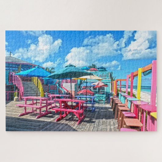 Kleurrijke tropische bahamas Bar en Grill Legpuzzel (Horizontaal)