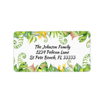 Kleurrijke tropische bladeren adreslabel