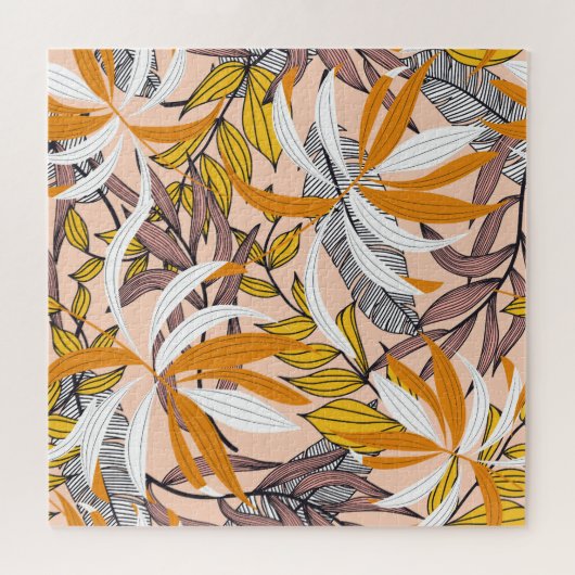 Kleurrijke tropische bladeren, beige achtergrondpa legpuzzel (Horizontaal)