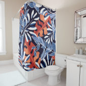 Kleurrijke tropische bladeren blauwe achtergrond douchegordijn (In situ)
