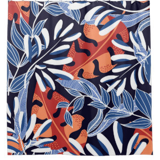 Kleurrijke tropische bladeren blauwe achtergrond douchegordijn