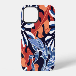Kleurrijke Tropische Bladeren Blauwe Achtergrond iPhone 12 Hoesje