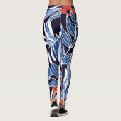 Kleurrijke tropische bladeren blauwe achtergrond leggings (Achterkant)