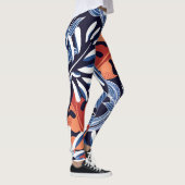 Kleurrijke tropische bladeren blauwe achtergrond leggings (Rechts)