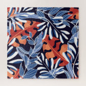 Kleurrijke tropische bladeren blauwe achtergrond legpuzzel (Horizontaal)