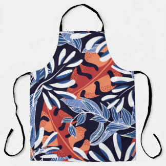 Kleurrijke tropische bladeren blauwe achtergrond schort