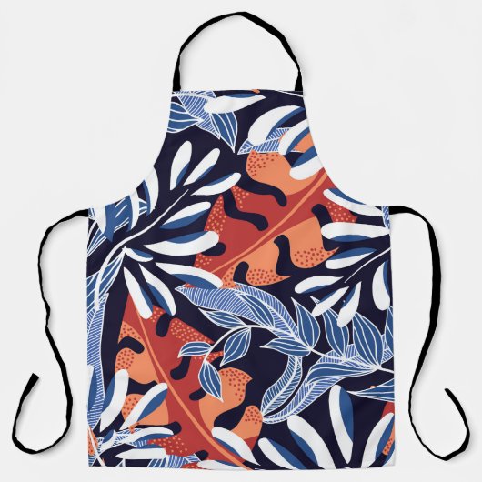 Kleurrijke tropische bladeren blauwe achtergrond schort (Voorkant)