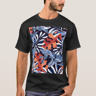 Kleurrijke tropische bladeren blauwe achtergrond t-shirt