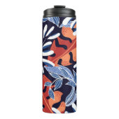 Kleurrijke tropische bladeren blauwe achtergrond thermosbeker (Voorkant)