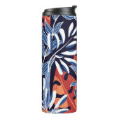 Kleurrijke tropische bladeren blauwe achtergrond thermosbeker (Gedraaid links)
