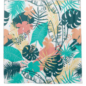 Kleurrijke tropische bladeren & bloemen collage douchegordijn (Voorkant)