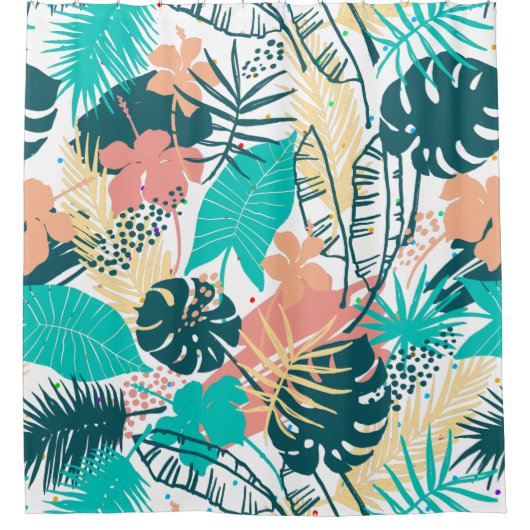 Kleurrijke tropische bladeren & bloemen collage douchegordijn (Voorkant)