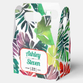 Kleurrijke tropische bladeren, boog maximalistisch bedankdoosjes (Geopend)