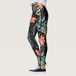 Kleurrijke tropische bladeren en bloementenpatroon leggings