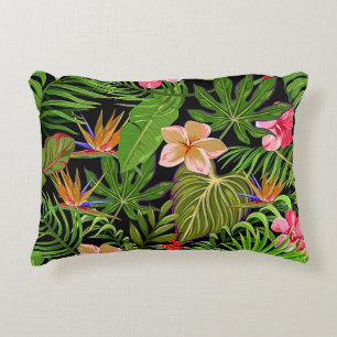 Kleurrijke Tropische Bladeren en Hibiscus Bloemen  Accent Kussen