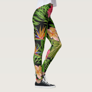 Kleurrijke Tropische Bladeren en Hibiscus Bloemen  Leggings