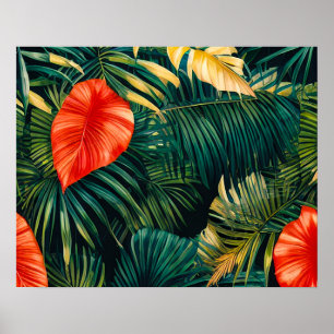 Kleurrijke Tropische Bladeren en Hibiscus Bloemen  Poster