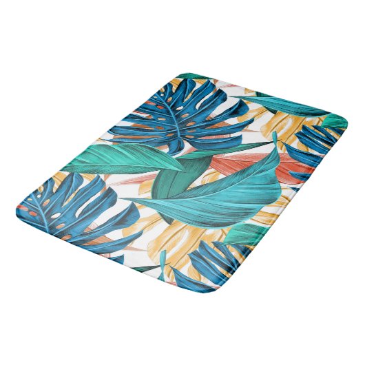 Kleurrijke tropische bladeren, exotisch patroonont badmat (Gekanteld)