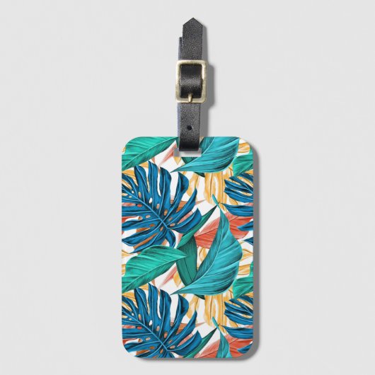 Kleurrijke tropische bladeren, exotisch patroonont bagagelabel (Voorkant (verticaal))