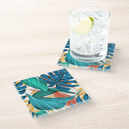 Kleurrijke tropische bladeren, exotisch patroonont glazen onderzetter