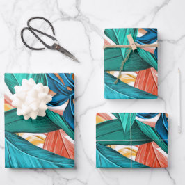 Kleurrijke tropische bladeren, exotisch patroonont inpakpapier vel