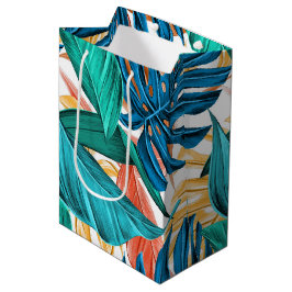 Kleurrijke tropische bladeren, exotisch patroonont medium cadeauzakje