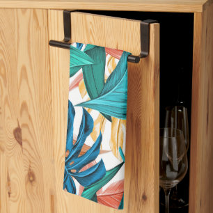 Kleurrijke tropische bladeren, exotisch patroonont theedoek