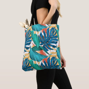 Kleurrijke tropische bladeren, exotisch patroonont tote bag