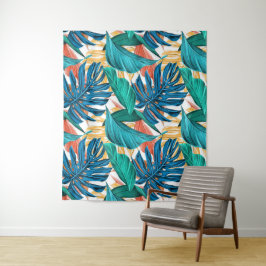 Kleurrijke tropische bladeren, exotisch patroonont wandkleed