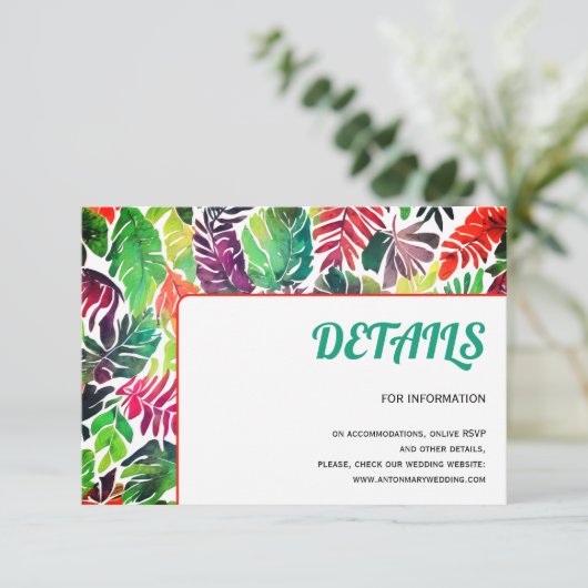Kleurrijke tropische bladeren, lijst maximalistisc informatiekaartje (Staand voorkant)