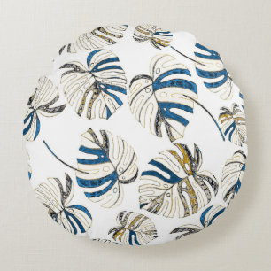 Kleurrijke tropische bladeren, modern patroon. rond kussen