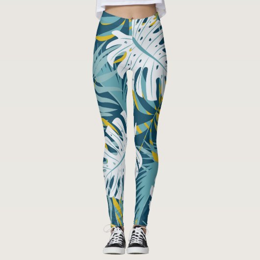 Kleurrijke tropische bladeren, origineel abstract  leggings (Voorkant)
