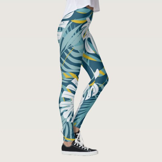 Kleurrijke tropische bladeren, origineel abstract  leggings (Rechts)
