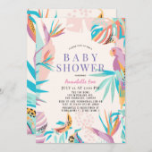 Kleurrijke Tropische bladeren Papegaai Baby Borrel Kaart (Voorkant / Achterkant)