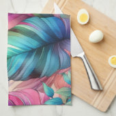 Kleurrijke Tropische Bladeren Waterverf Ontwerp Theedoek (Quarter Fold)