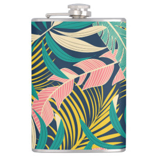 Kleurrijke tropische bladeren: zomerpatroon. heupfles