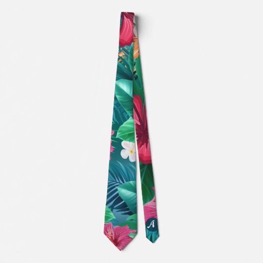 Kleurrijke tropische bloem en bladeren Zomer  Stropdas (Voorkant)