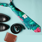 Kleurrijke tropische bloem en bladeren Zomer  Stropdas