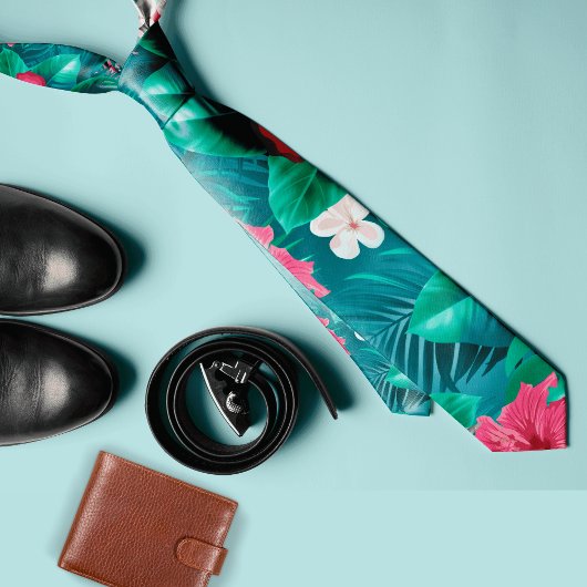 Kleurrijke tropische bloem en bladeren Zomer Stropdas