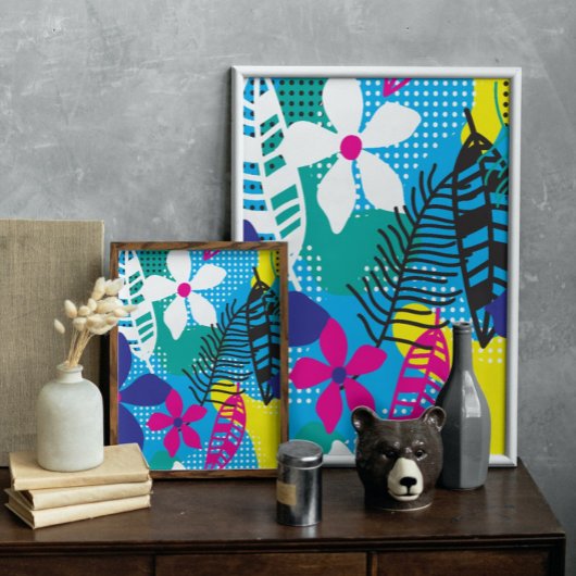 Kleurrijke Tropische Bloem en Botanische bladeren Poster