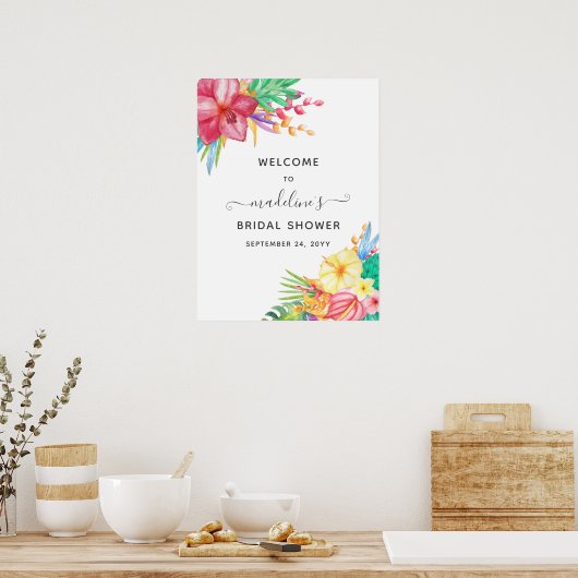 Kleurrijke Tropische Bloemachtige Bruiloft Feest W Poster (Keuken)