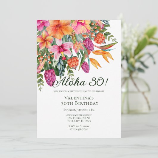 Kleurrijke tropische bloemen Aloha Luau verjaardag Kaart (Staand voorkant)
