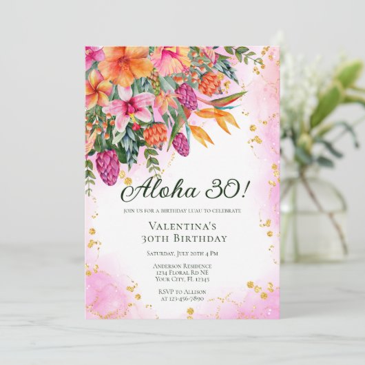 Kleurrijke tropische bloemen Aloha Luau verjaardag Kaart (Staand voorkant)