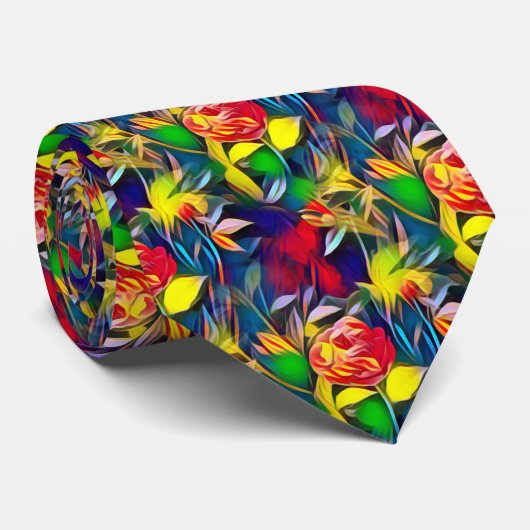 Kleurrijke Tropische Bloemen Bloemkunstige Heren D Stropdas (Opgerold)