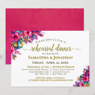 Kleurrijke tropische bloemen bruiloft repetitie di kaart