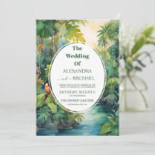 Kleurrijke Tropische Bloemen Casual Groene Bruilof Kaart (Staand voorkant)