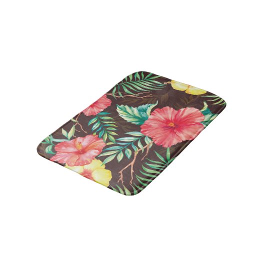 Kleurrijke tropische bloemen donkere achtergrond badmat (Gekanteld)