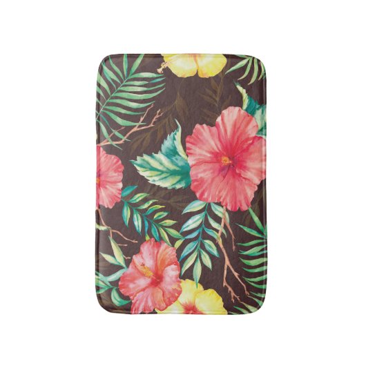 Kleurrijke tropische bloemen donkere achtergrond badmat (Voorkant Verticaal)